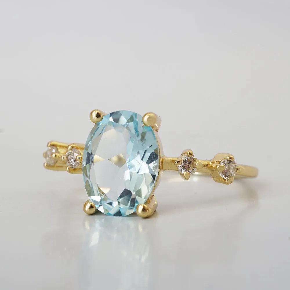 10K Summer Sky Blue Topaz Ring