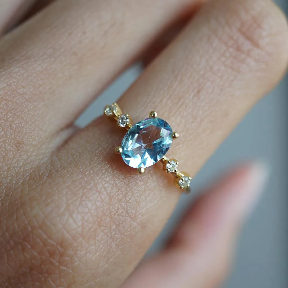 10K Summer Sky Blue Topaz Ring