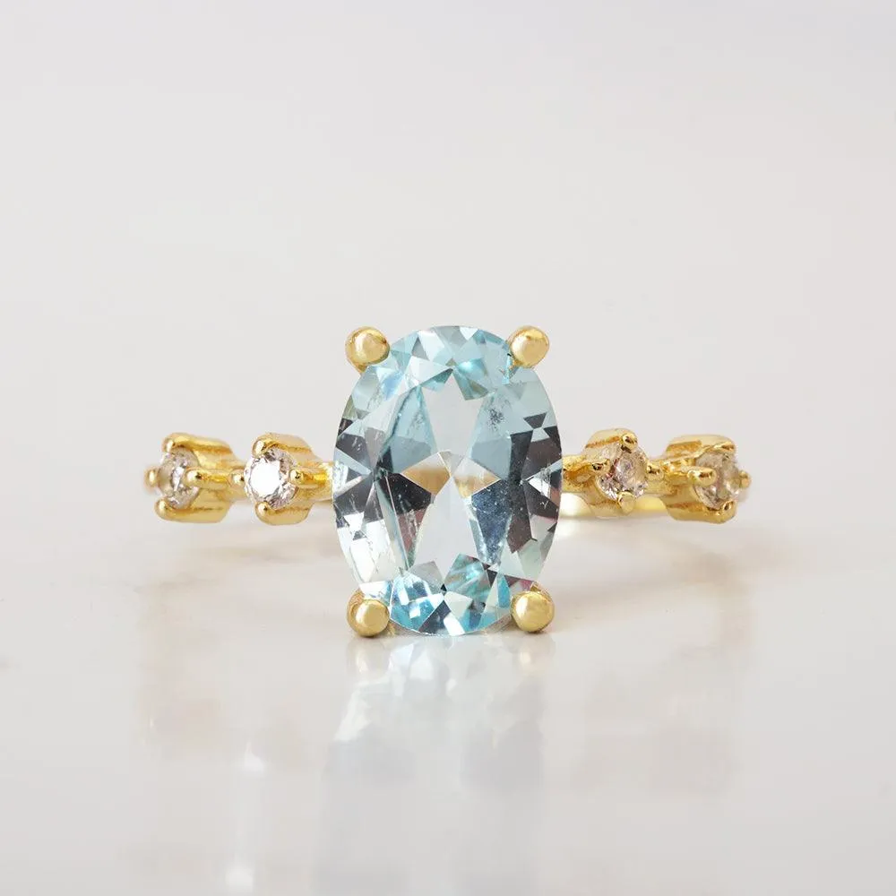 10K Summer Sky Blue Topaz Ring