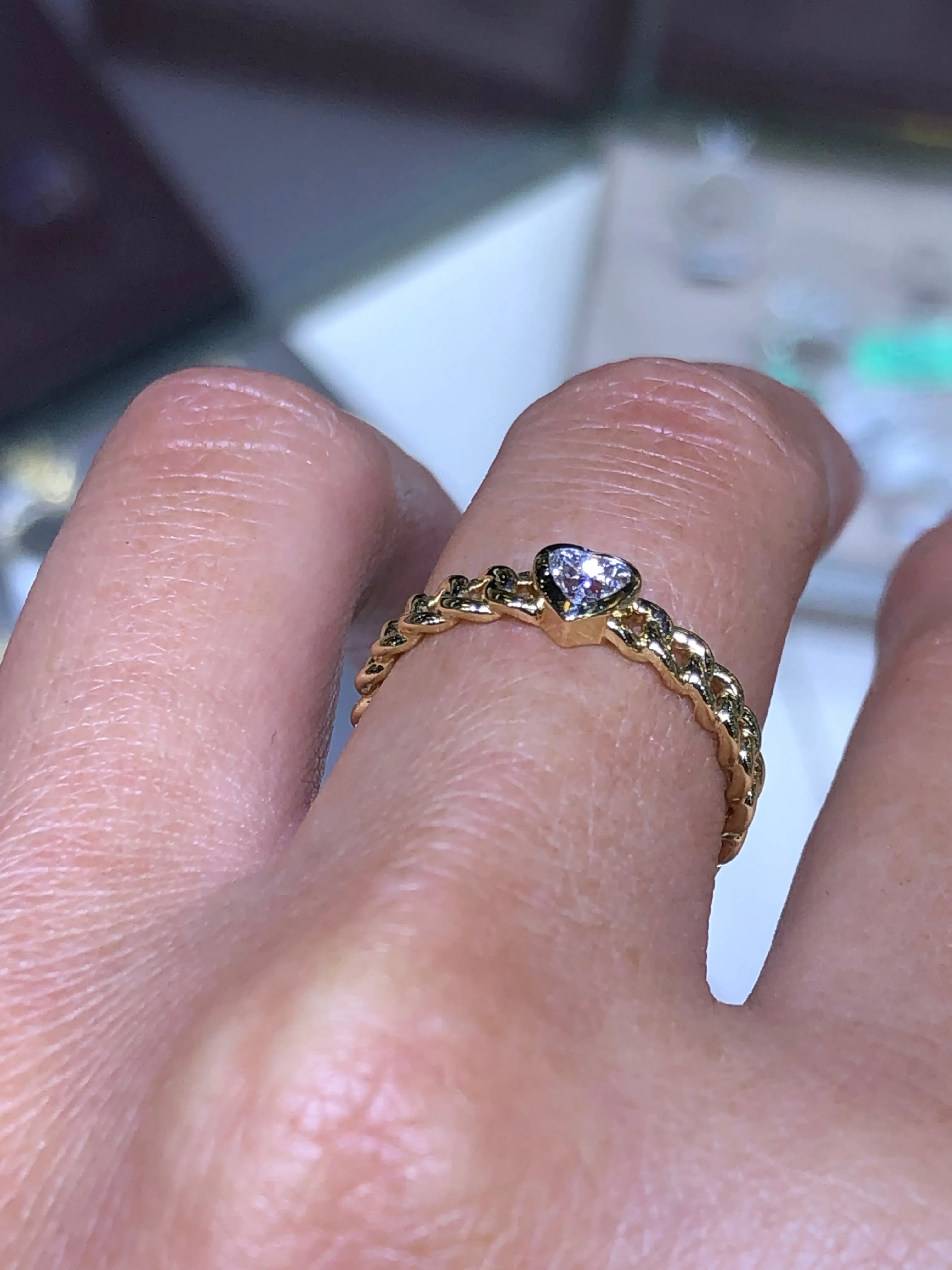 14K Gold Heart Cuban Diamond Ring