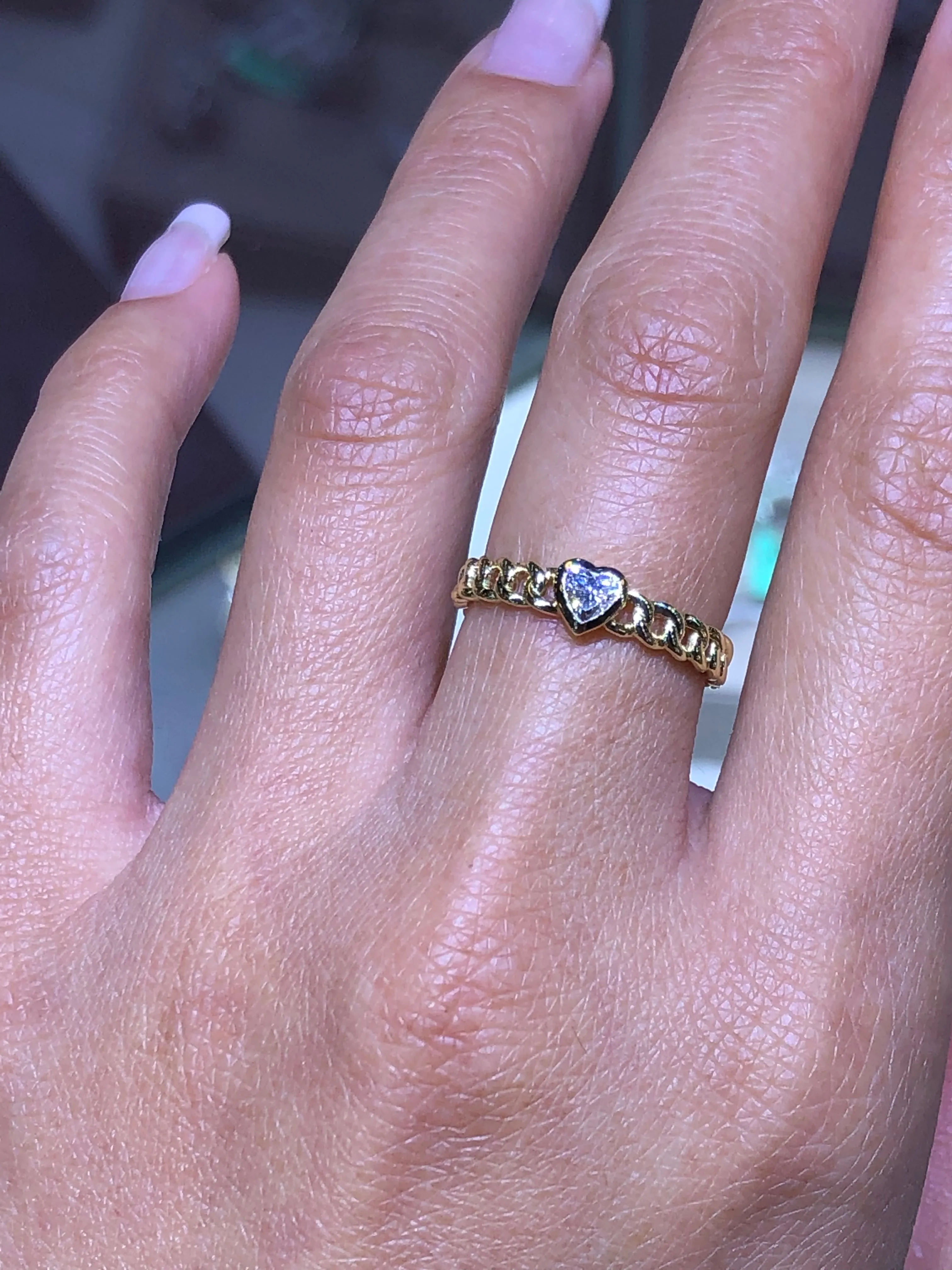 14K Gold Heart Cuban Diamond Ring