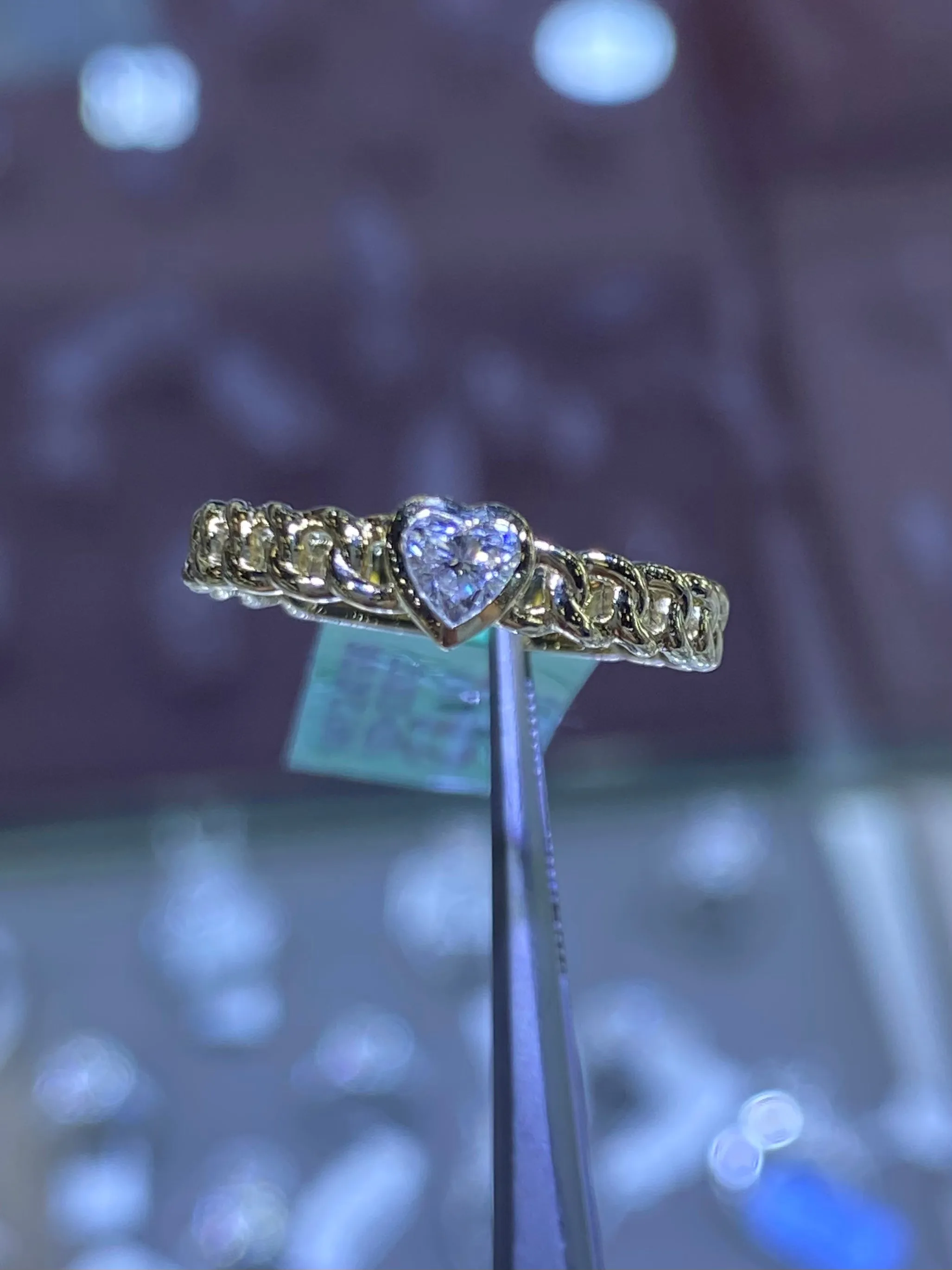 14K Gold Heart Cuban Diamond Ring