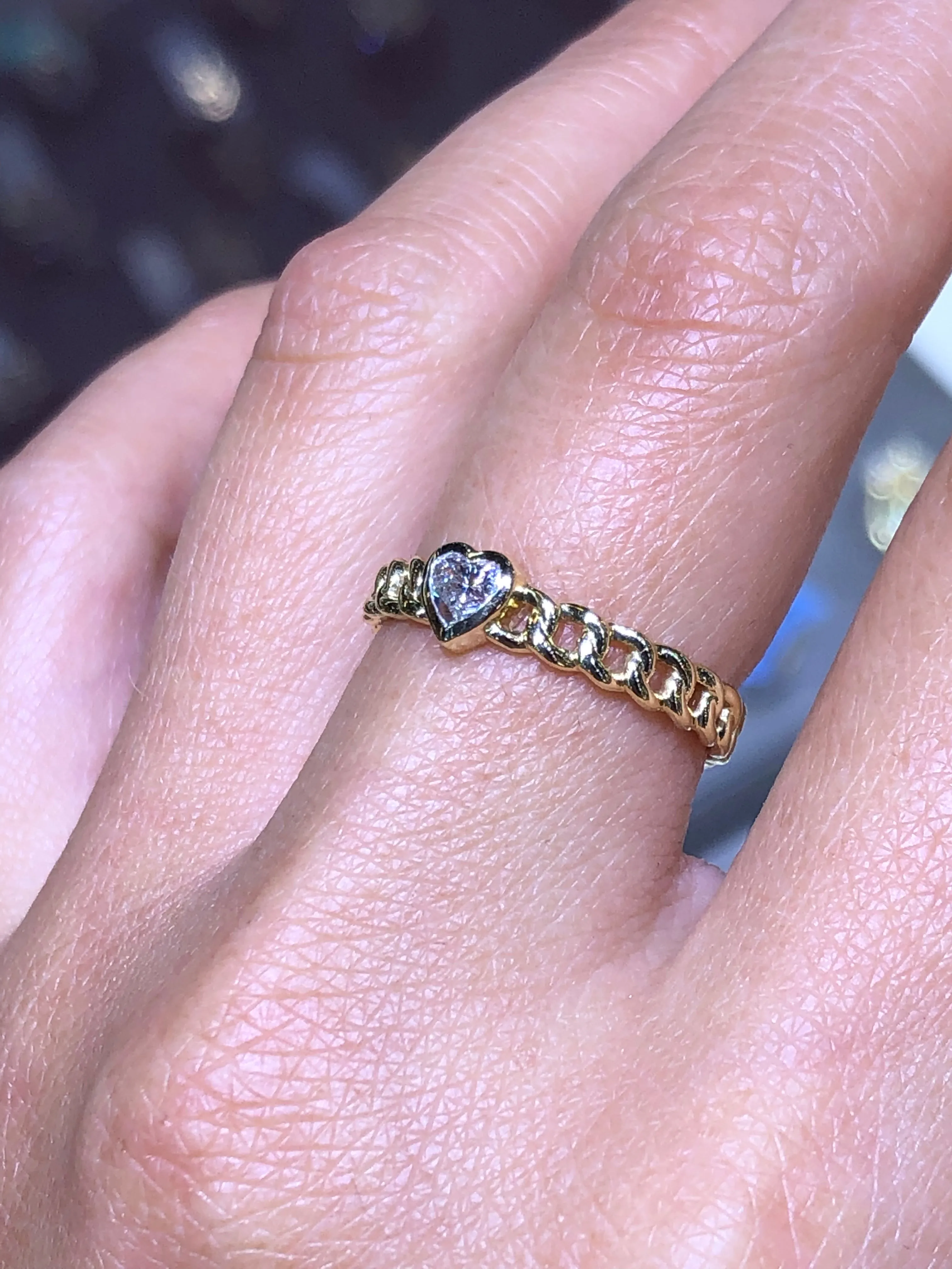 14K Gold Heart Cuban Diamond Ring