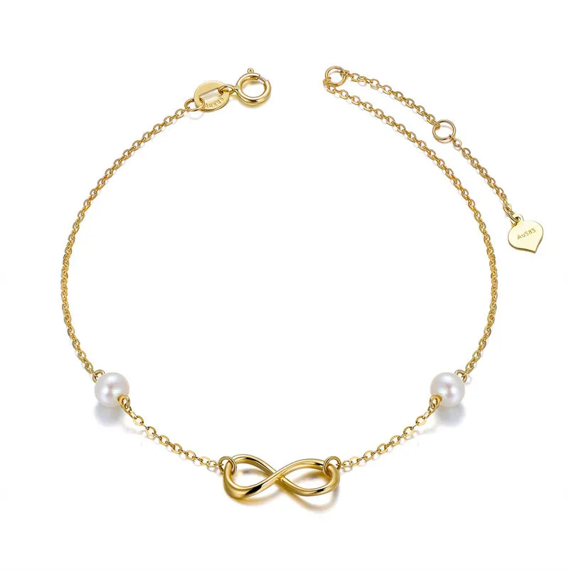 14k Gold Infinity Bracelet for Women, Real Pearl Love Knot Bracelet, 6.9 0.7 0.7