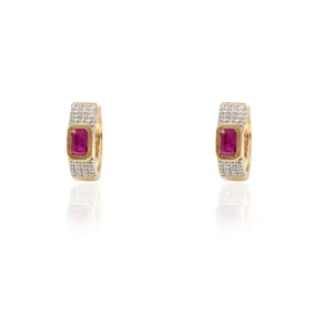 14K Gold Ruby Diamond Bridal Hoops