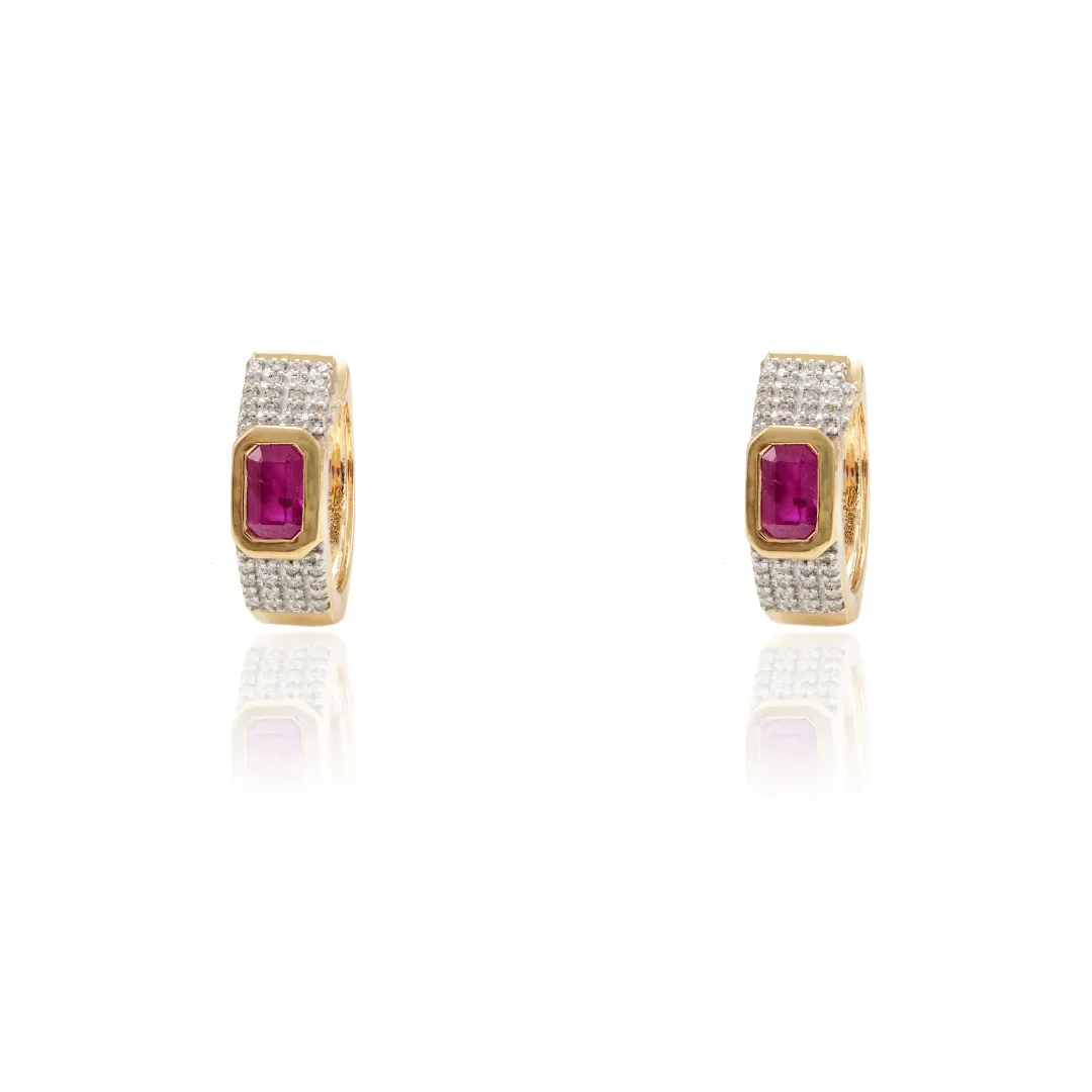 14K Gold Ruby Diamond Bridal Hoops