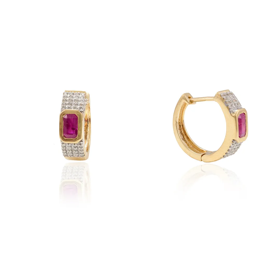 14K Gold Ruby Diamond Bridal Hoops