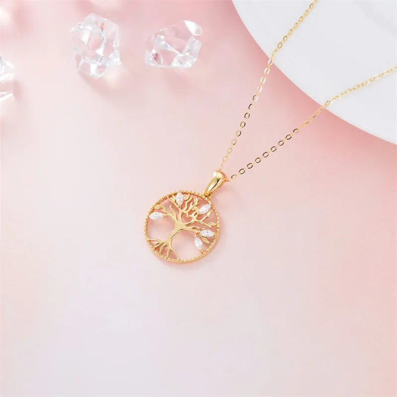 14k Solid Gold Tree of Life Necklace for Women Family Tree Pendant Necklaces for Women Love Heart Tree of Life Jewelry for Women 16-18