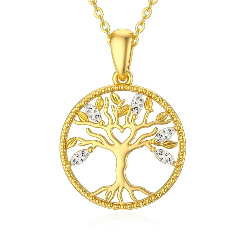 14k Solid Gold Tree of Life Necklace for Women Family Tree Pendant Necklaces for Women Love Heart Tree of Life Jewelry for Women 16-18