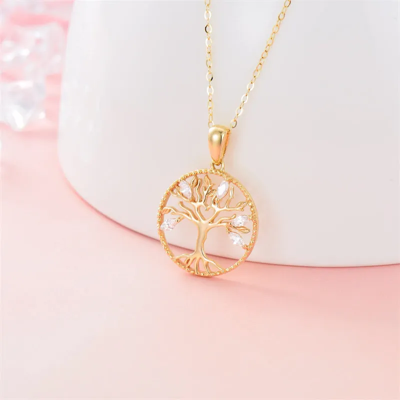 14k Solid Gold Tree of Life Necklace for Women Family Tree Pendant Necklaces for Women Love Heart Tree of Life Jewelry for Women 16-18