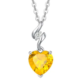 14K Solid White Gold Gemstone Pendant with Sterling Silver Chain Heart Birthstone Necklace Anniversary Gift