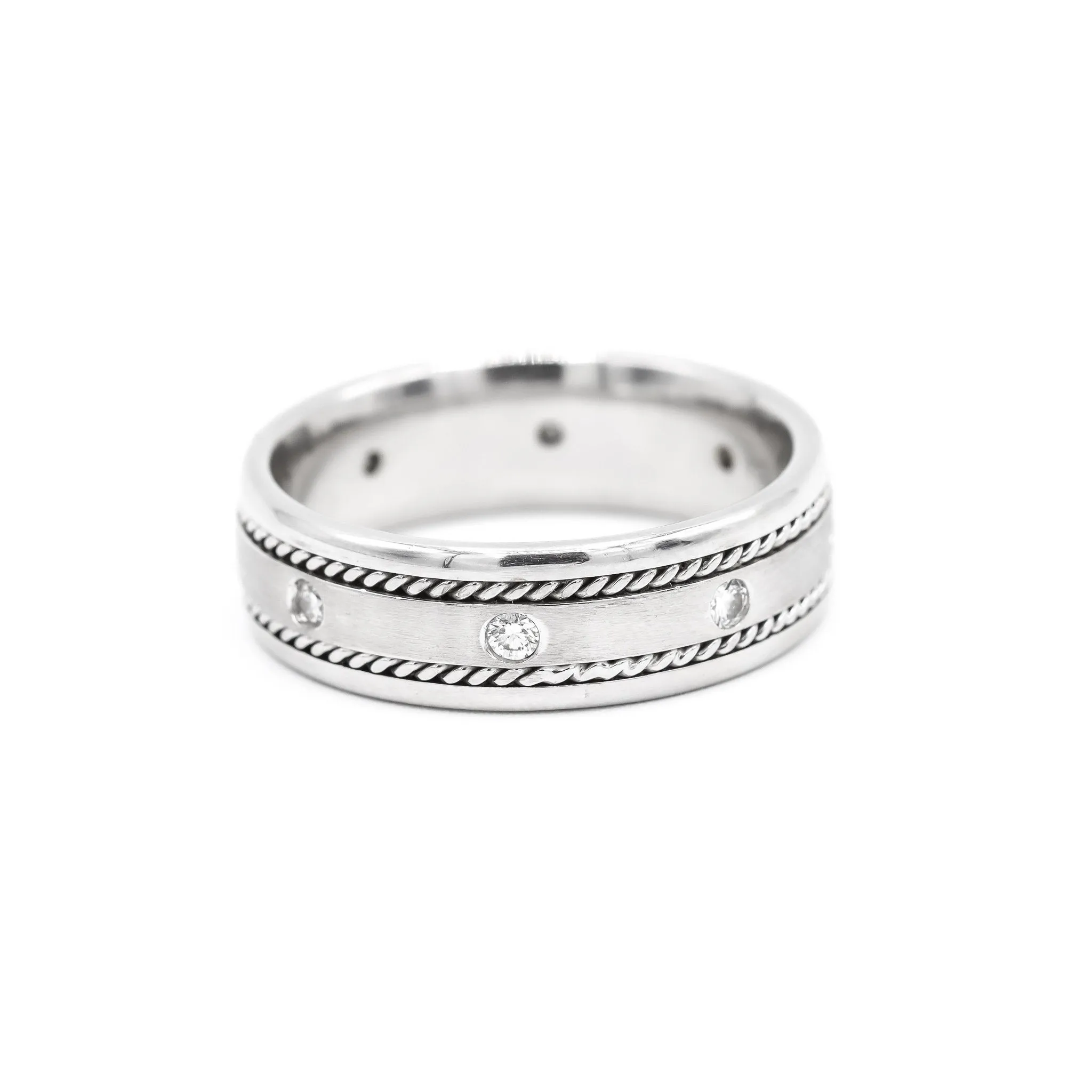 14K White Gold Natural Round Diamond Braided Men's Wedding Band 0.28TCW