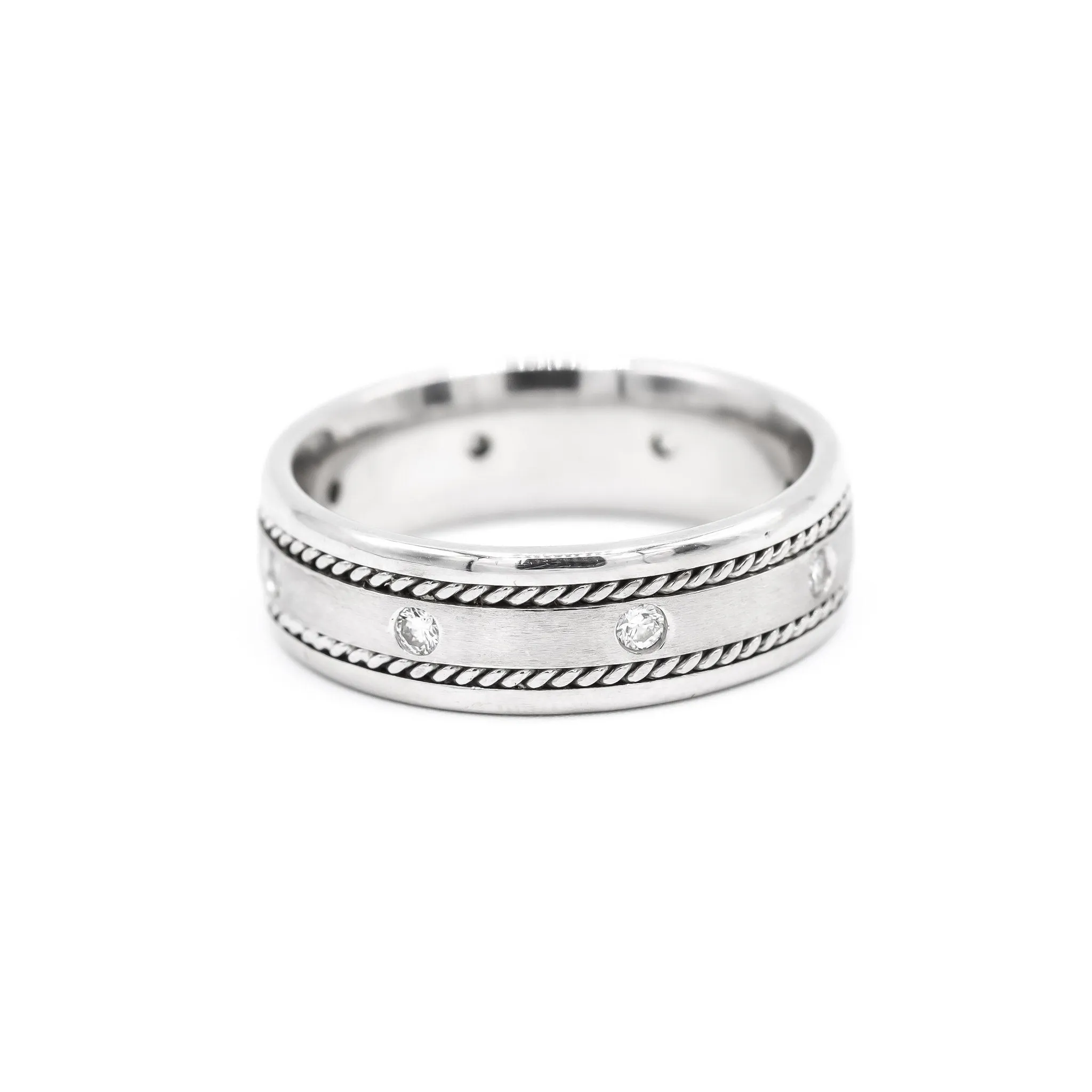 14K White Gold Natural Round Diamond Braided Men's Wedding Band 0.28TCW