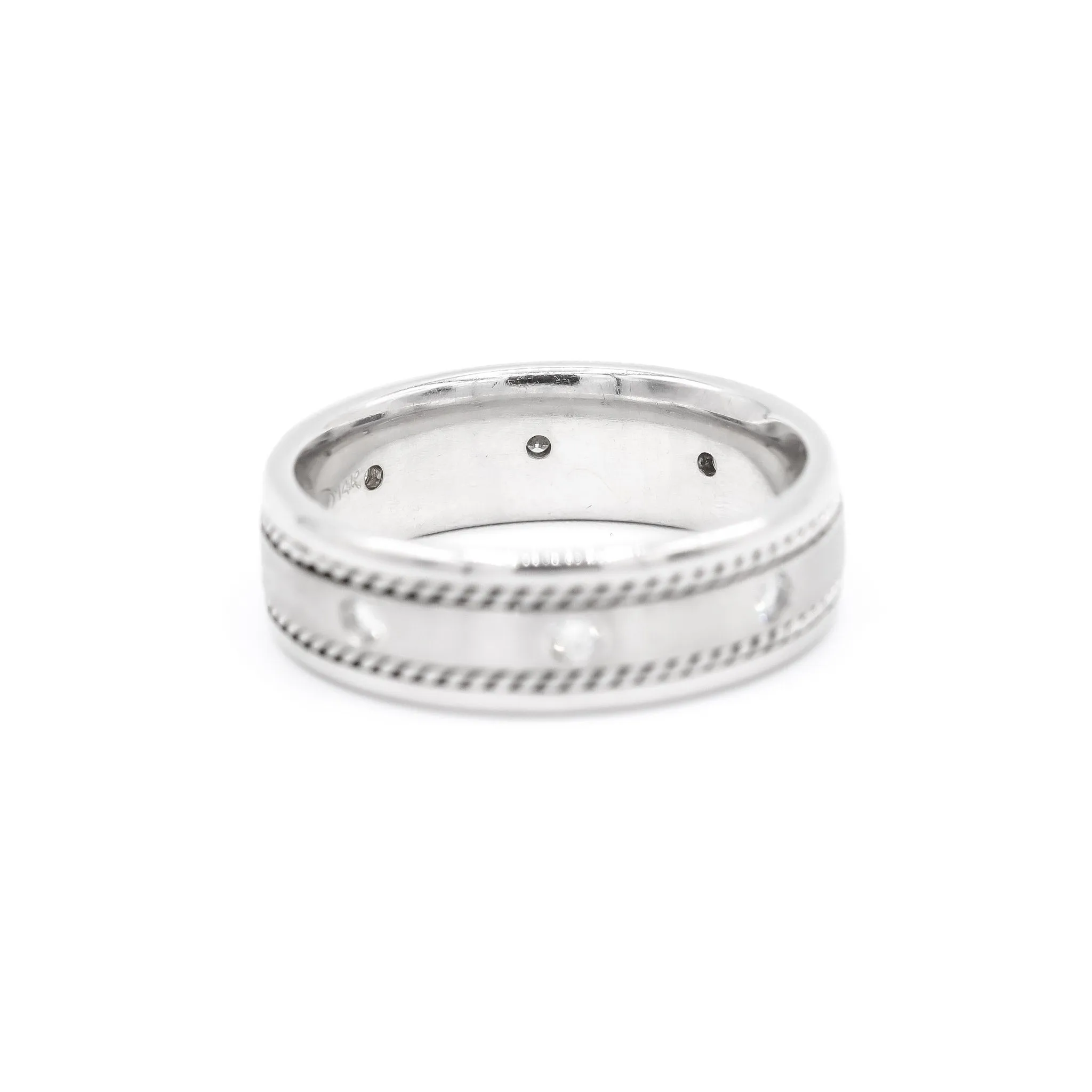 14K White Gold Natural Round Diamond Braided Men's Wedding Band 0.28TCW