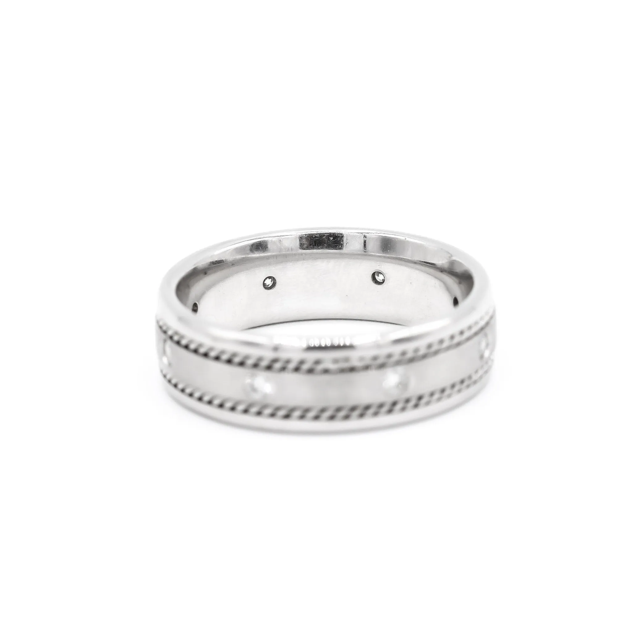 14K White Gold Natural Round Diamond Braided Men's Wedding Band 0.28TCW