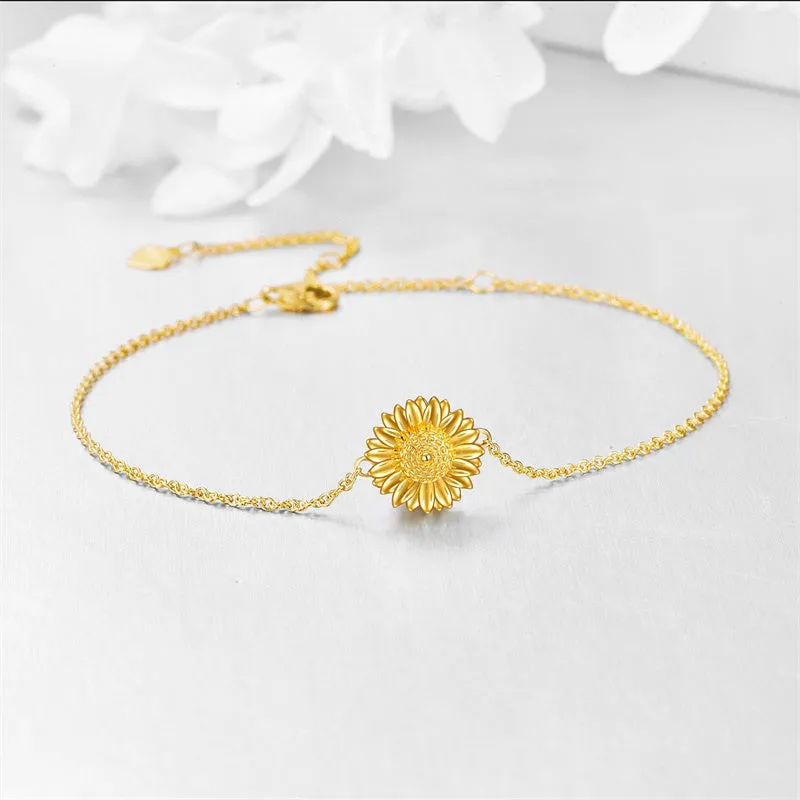 14k Yellow Gold Sunflower Bracelet for Women Sunflower Jewelry Gifts for Her