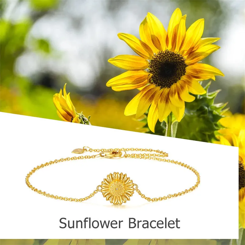 14k Yellow Gold Sunflower Bracelet for Women Sunflower Jewelry Gifts for Her