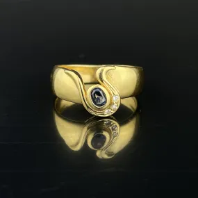 18K Gold Sapphire Diamond Horseshoe Style Ring, Size 7