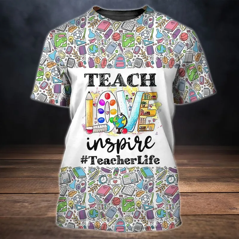 3D All Over Print Color Pattern Shirt, Teacher Love Inspire Shirt, Idea Gift for Teacher