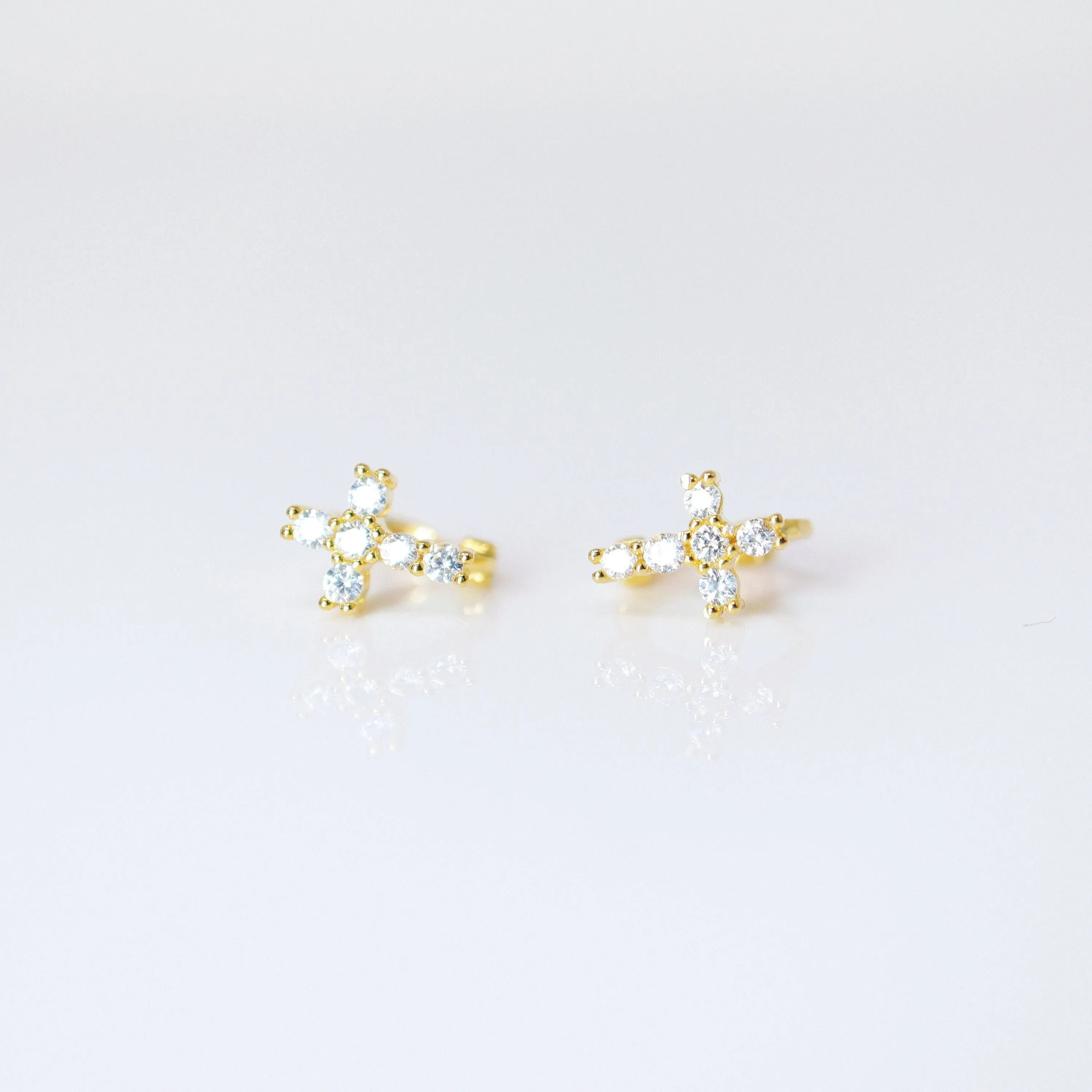 6mm Swarovski Crystal 14k Gold And Sterling Silver Cross Cartilage Hoop Earrings, Statement Earrings, Upper Helix Hoop Earrings.