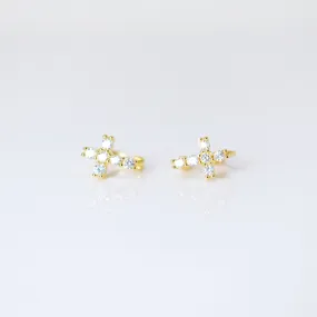 6mm Swarovski Crystal 14k Gold And Sterling Silver Cross Cartilage Hoop Earrings, Statement Earrings, Upper Helix Hoop Earrings.