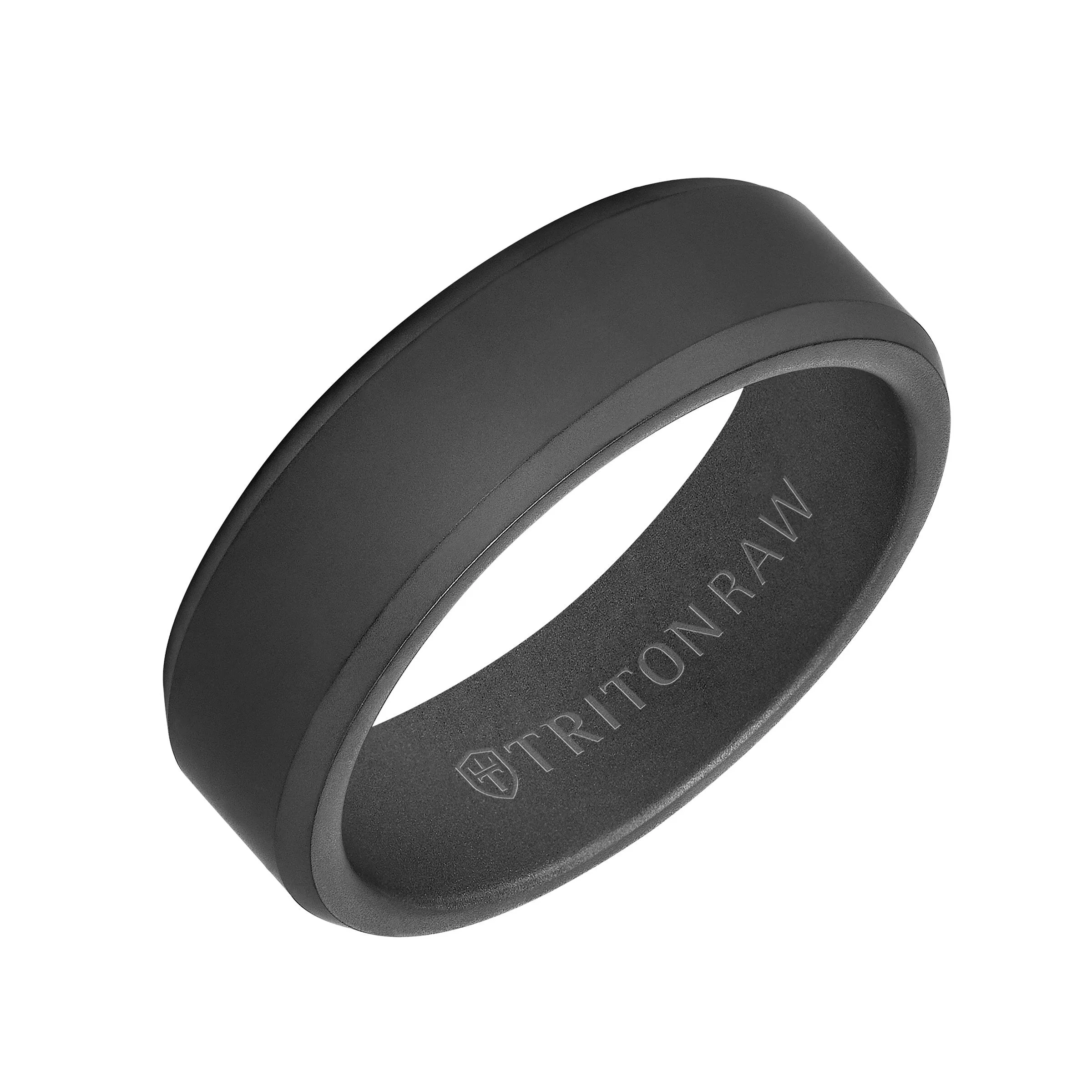 7MM Black Tungsten Raw DLC Ring - Matte Finish and Bevel Edge