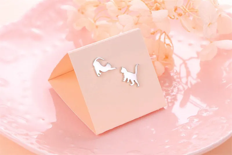 925 Sterling Silver Cute Cat Stud Earrings for Women Teen Girls Birthday Gift