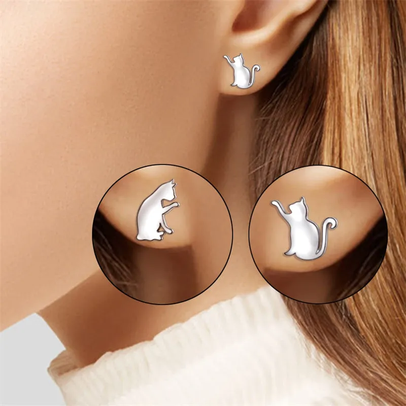 925 Sterling Silver Cute Cat Stud Earrings for Women Teen Girls Birthday Gift