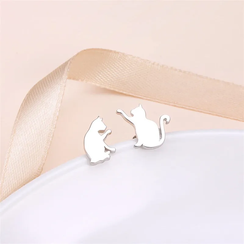 925 Sterling Silver Cute Cat Stud Earrings for Women Teen Girls Birthday Gift