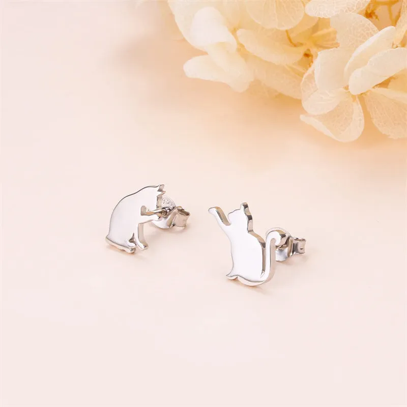 925 Sterling Silver Cute Cat Stud Earrings for Women Teen Girls Birthday Gift