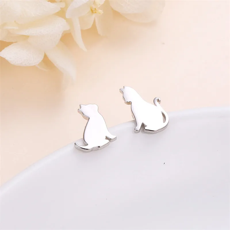 925 Sterling Silver Cute Cat Stud Earrings for Women Teen Girls Birthday Gift