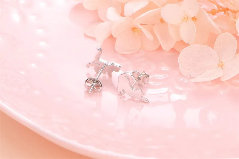 925 Sterling Silver Cute Cat Stud Earrings for Women Teen Girls Birthday Gift