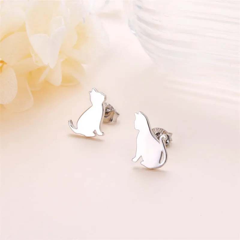 925 Sterling Silver Cute Cat Stud Earrings for Women Teen Girls Birthday Gift