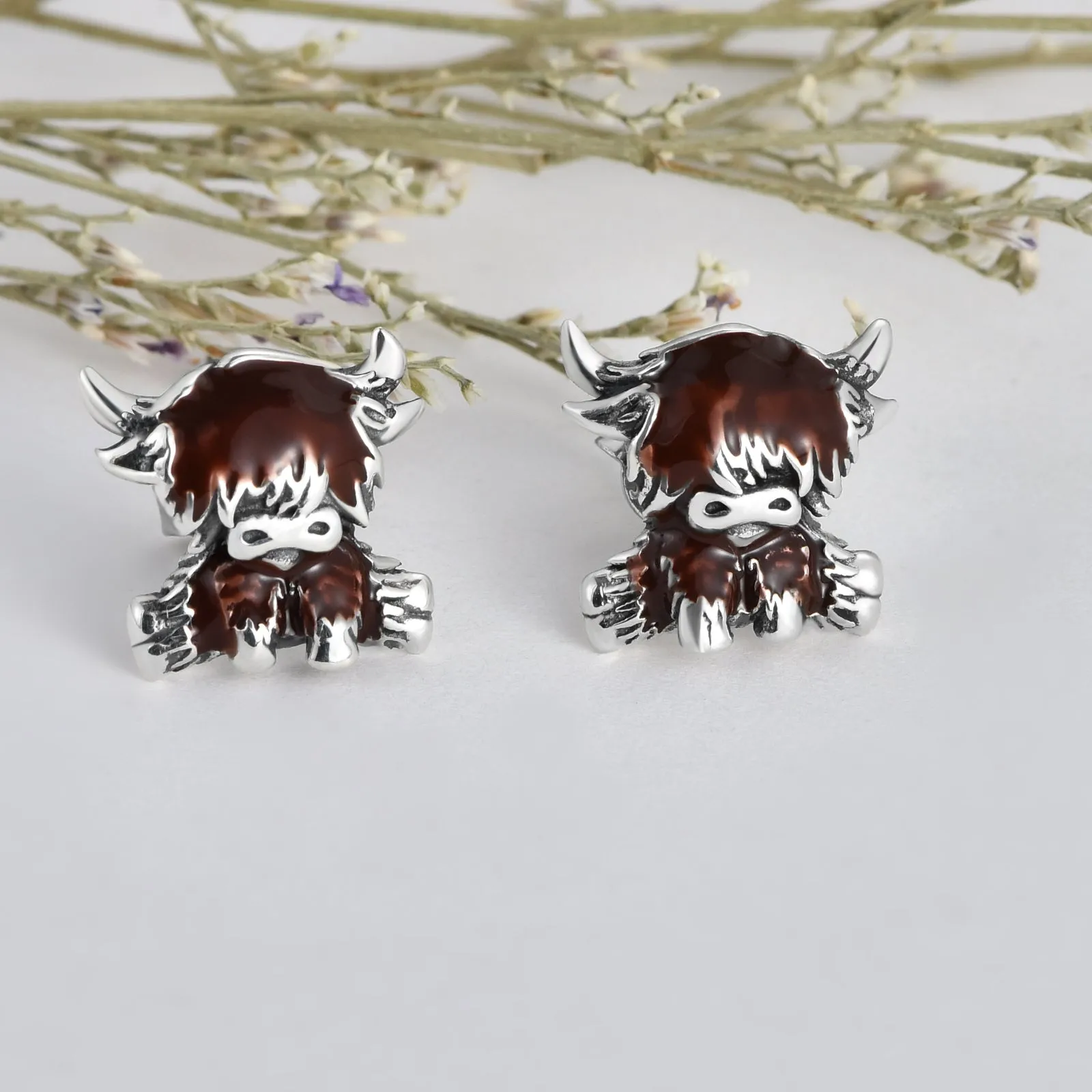 925 Sterling Silver Highland Cow Earrings Dangle for Women