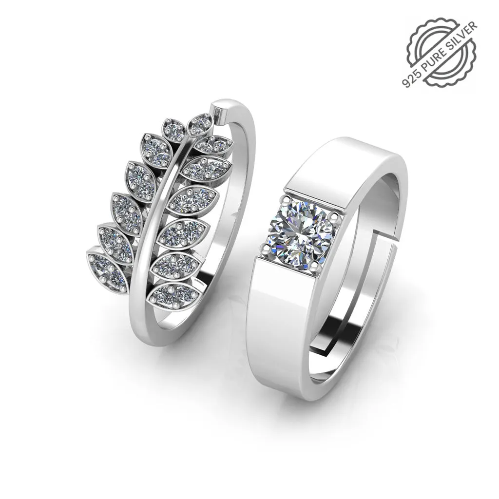 925 Sterling Silver Ring with Leaf Shape Zircon for Couple's