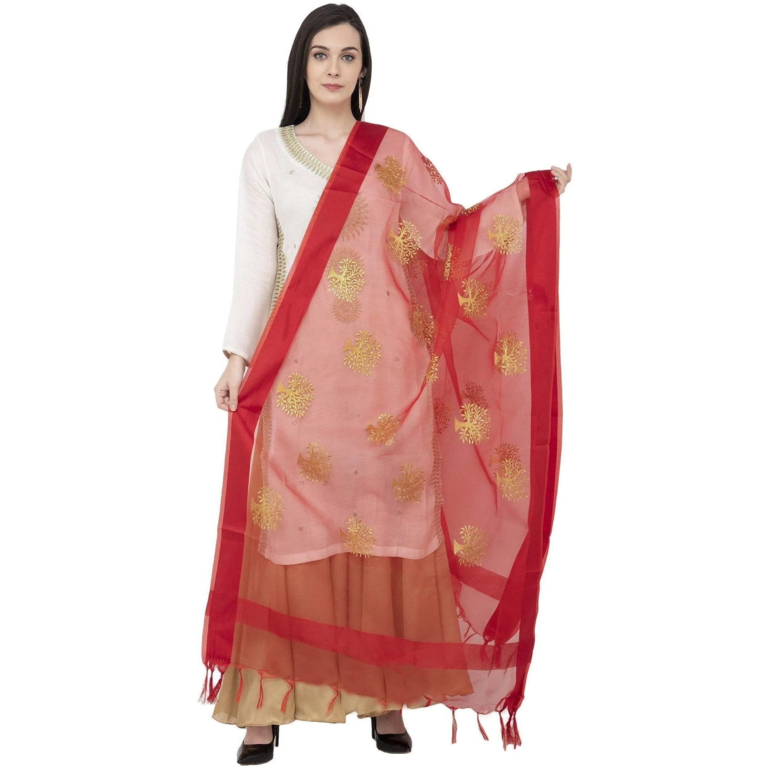 A R Silk Tissue Zari Emb. Fancy Dupatta Mehroon Color Dupatta or Chunni