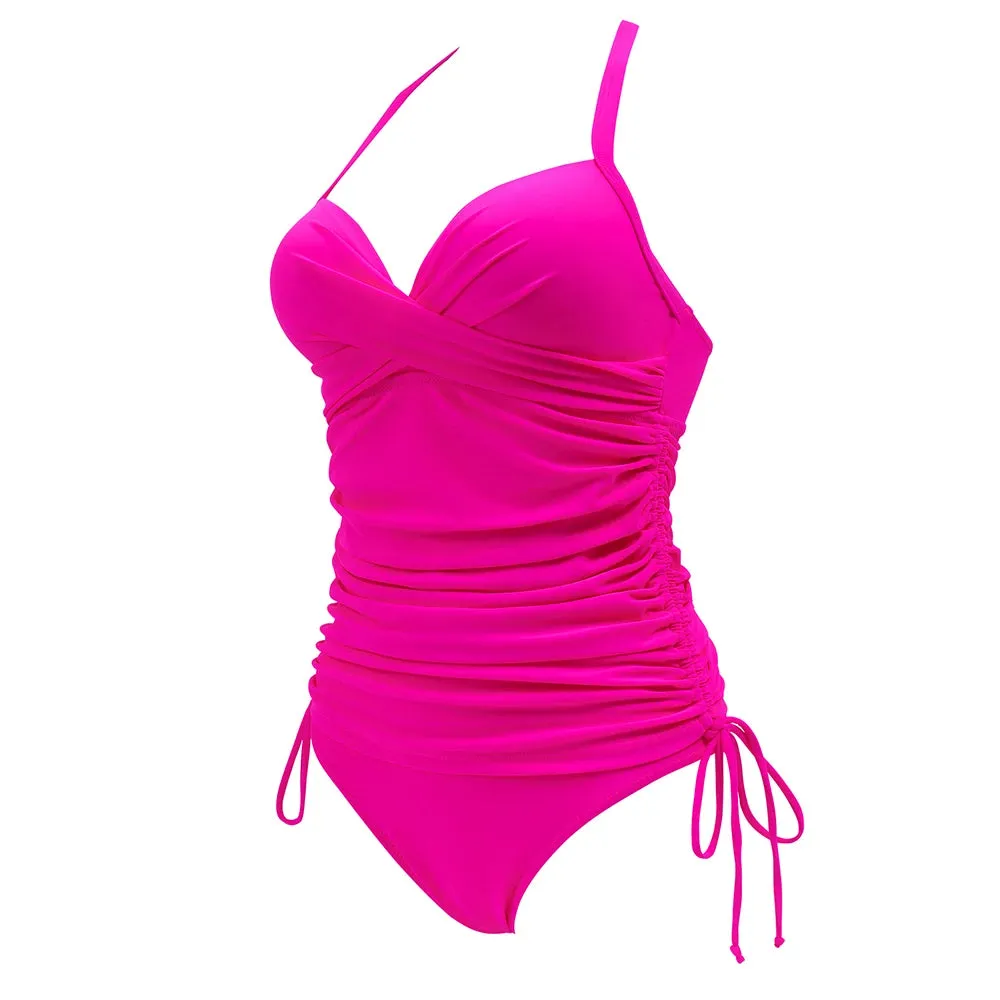 Adriana Pink Push Up Drawstring Tankini