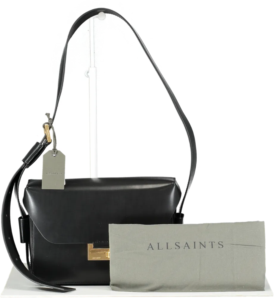 AllSaints Black Leather Etienne Shoulder Bag One Size