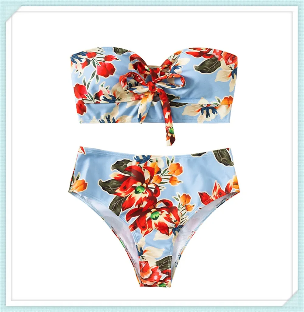 Amalfi Angel Bikini Floral Knot Front Bandeau High Waist Bikini