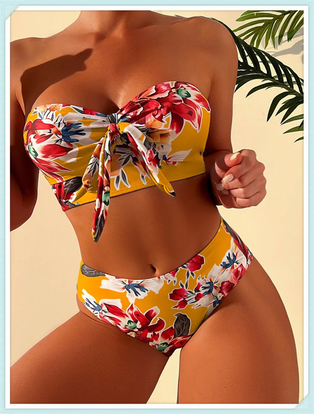 Amalfi Angel Bikini Floral Knot Front Bandeau High Waist Bikini