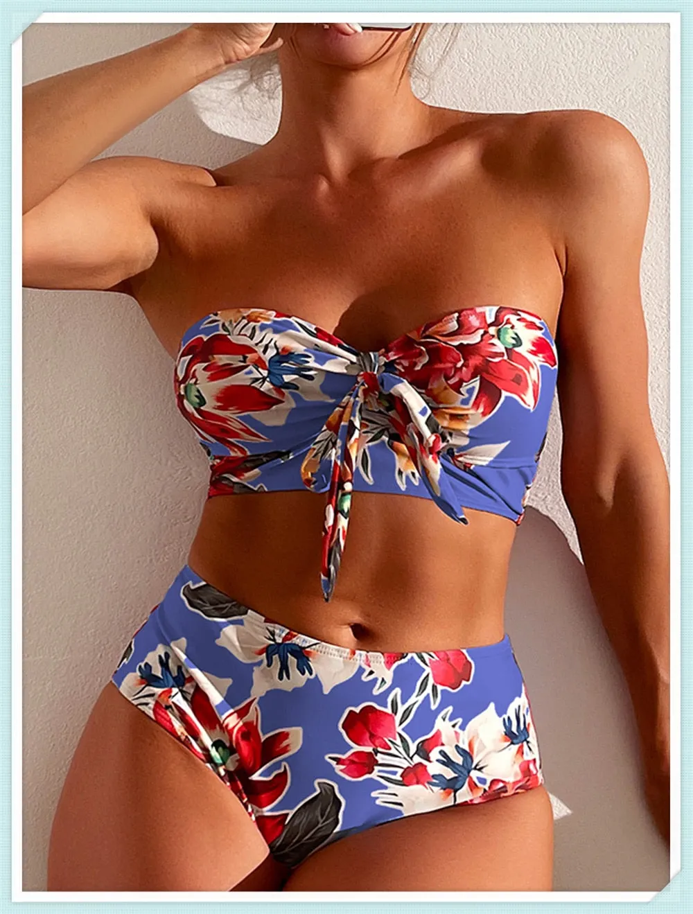 Amalfi Angel Bikini Floral Knot Front Bandeau High Waist Bikini