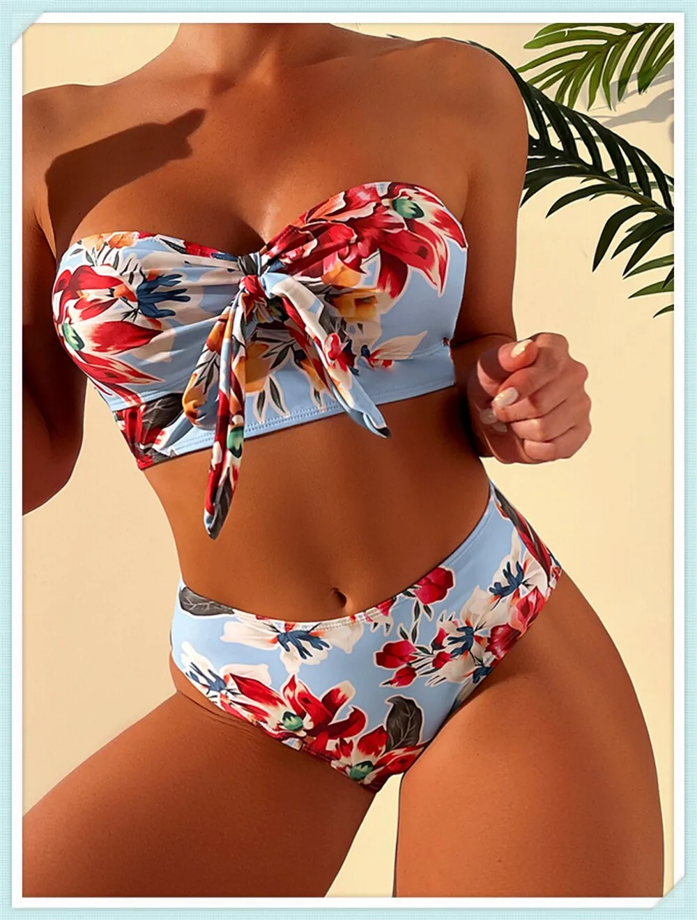 Amalfi Angel Bikini Floral Knot Front Bandeau High Waist Bikini