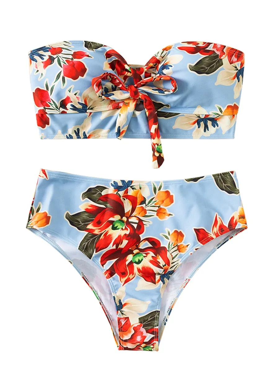 Amalfi Angel Bikini Floral Knot Front Bandeau High Waist Bikini