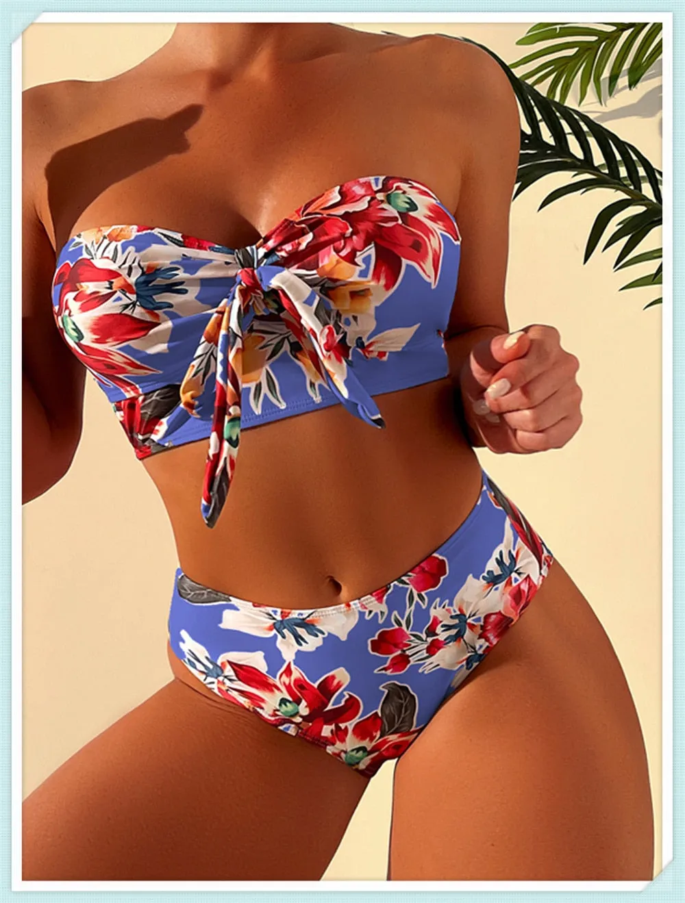 Amalfi Angel Bikini Floral Knot Front Bandeau High Waist Bikini