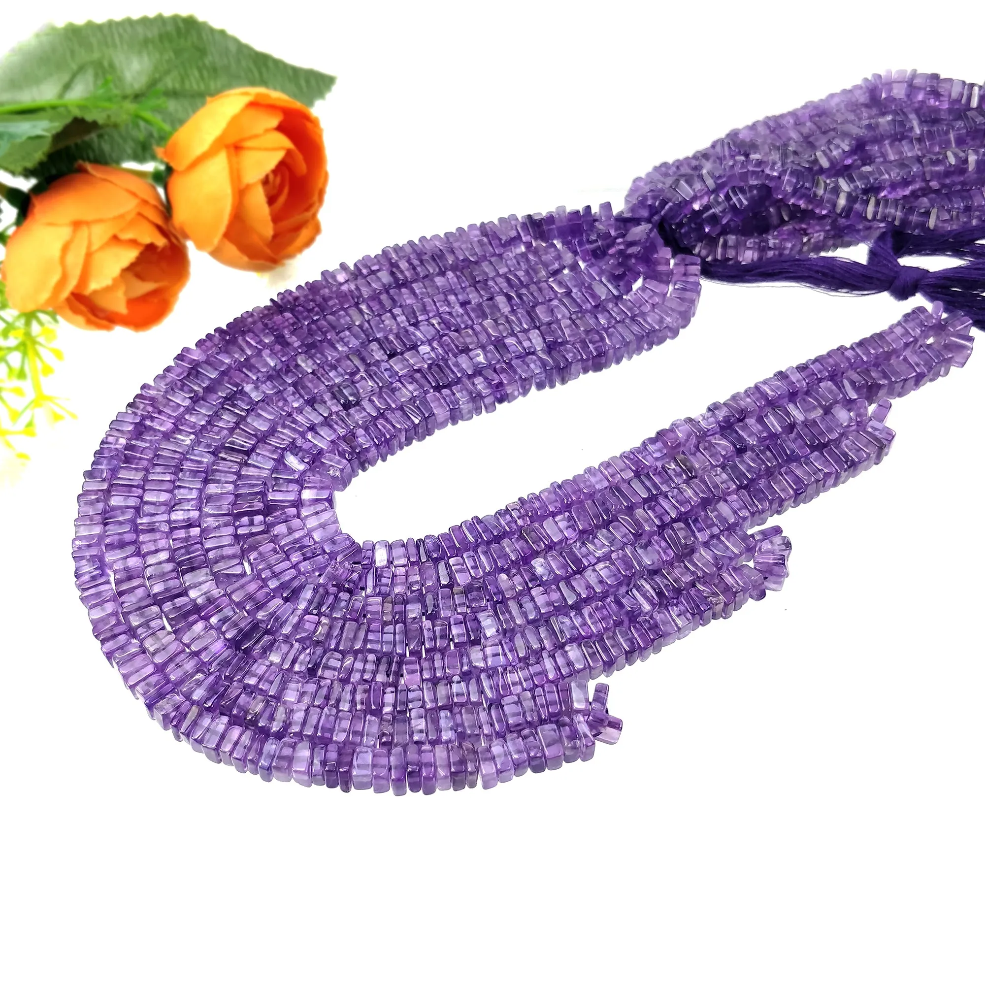 AMETHYST Gemstone Loose BEADS : Natural Untreated Purple Amethyst Loose Square Heishe Statement Beads 17"