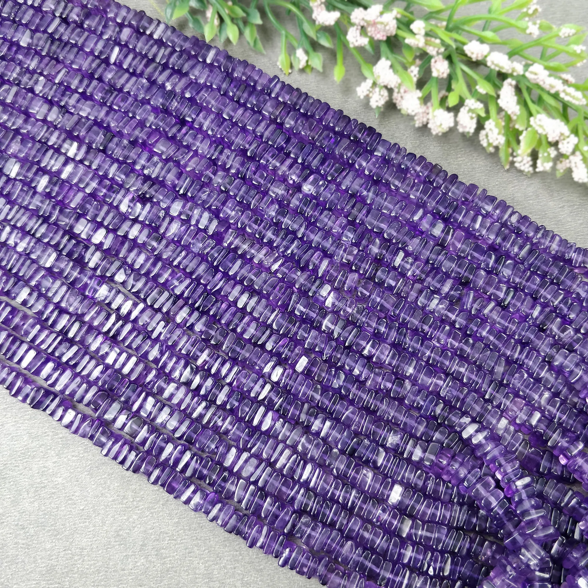 AMETHYST Gemstone Loose BEADS : Natural Untreated Purple Amethyst Loose Square Heishe Statement Beads 17"