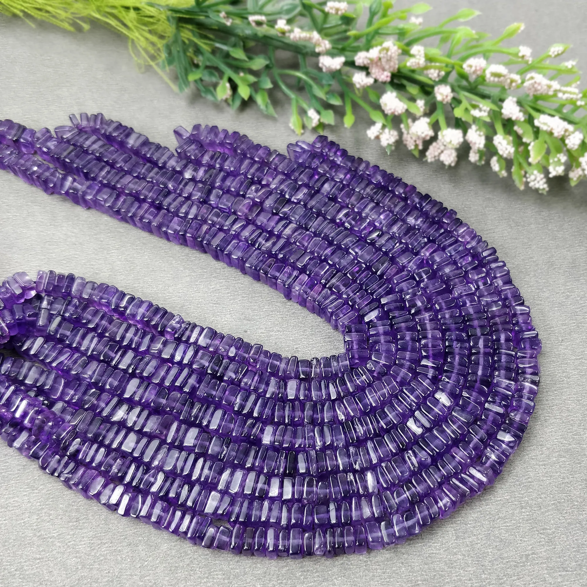 AMETHYST Gemstone Loose BEADS : Natural Untreated Purple Amethyst Loose Square Heishe Statement Beads 17"