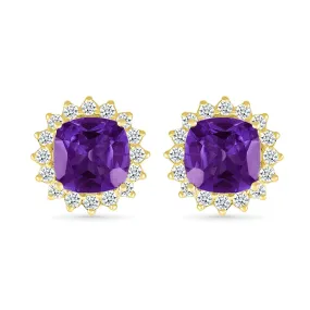 Amethyst with Sapphire Halo Studs