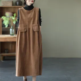 Autumn Retro Cotton Corduroy Loose Sleeveless Dress