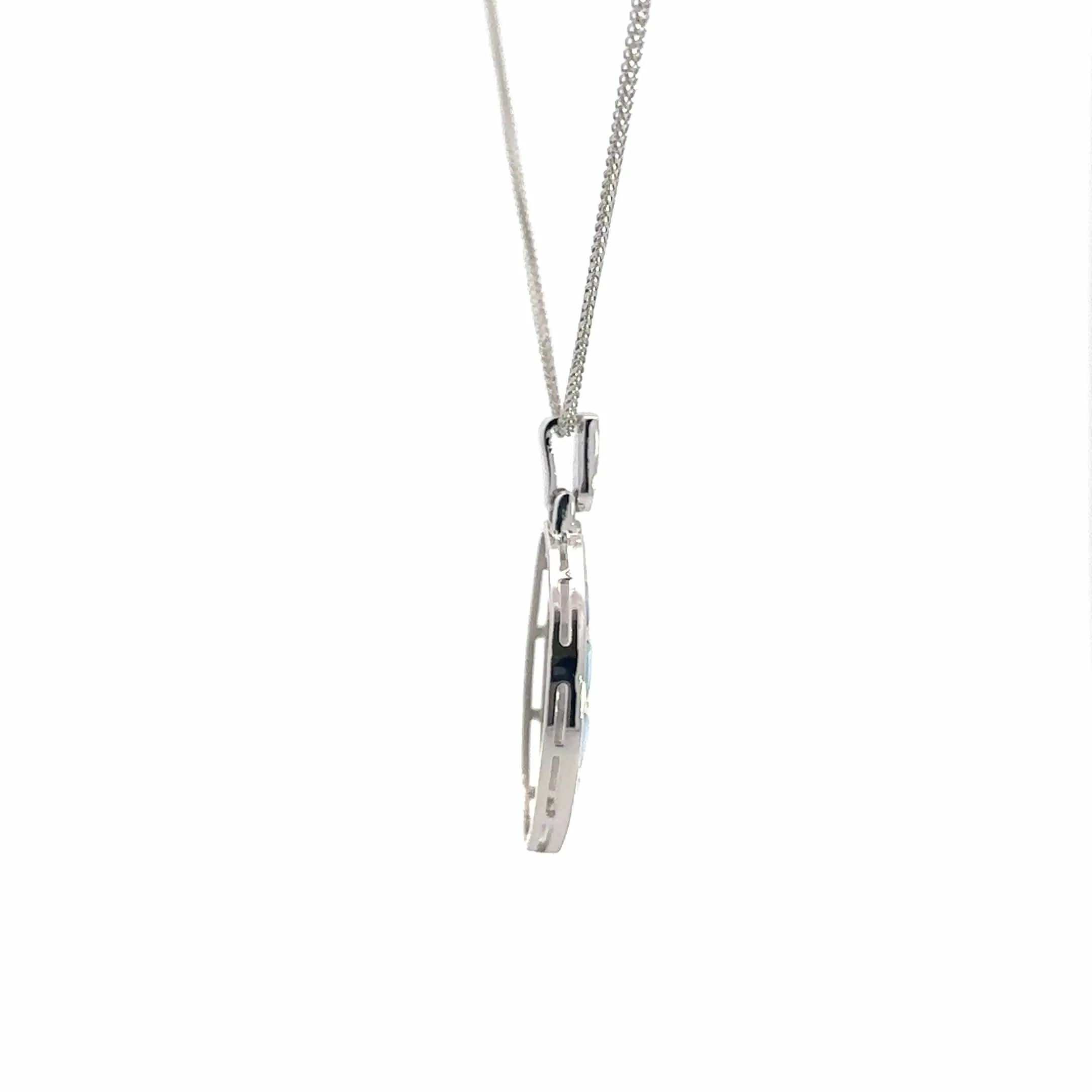 Baikalla Sterling Silver Lab-Made Opal Bezel Pendant Necklace